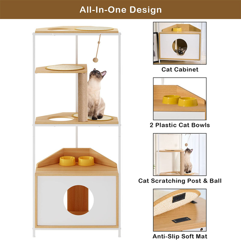 Tucker Murphy Pet Drelen 4 Tier Corner Cat Tower Cat Tree w Scratching Post Cat Condo Feeding Station Climbing Platform Wayfair